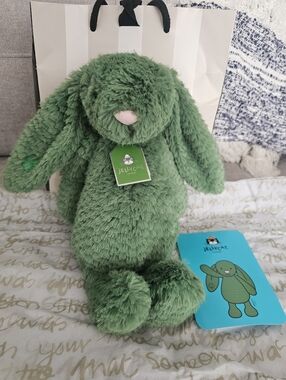 Jellycat Green Bashful Bunny Plush Ireland Exclusive Stuffed Animal And Sticker